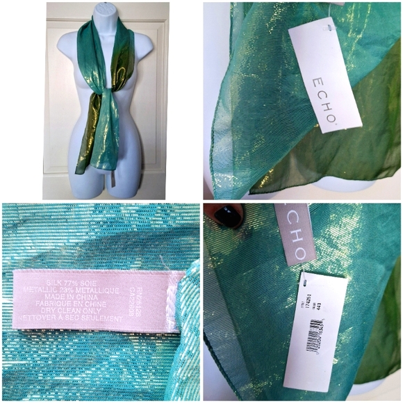 NWT Holiday Metallic Silk Scarf Ombre' Oblong - Picture 2 of 4